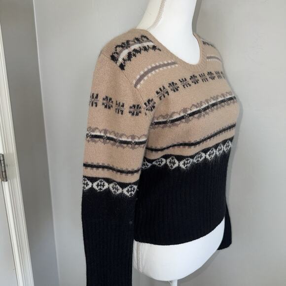 Vintage Reference Point Lambswool Angora Sweater Womans Sz L Fair Isle Tan Black - Picture 4 of 10